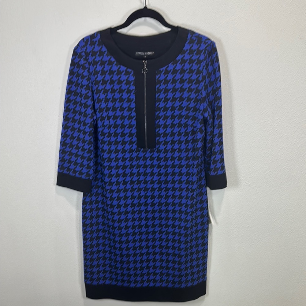 Isabella DeMarco Tahari Levine jewels of the Nile Blue Black houndstooth Dress